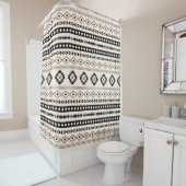 Aztec Brown Black Cream Mixed Motifs Pattern Douchegordijn (In situ)