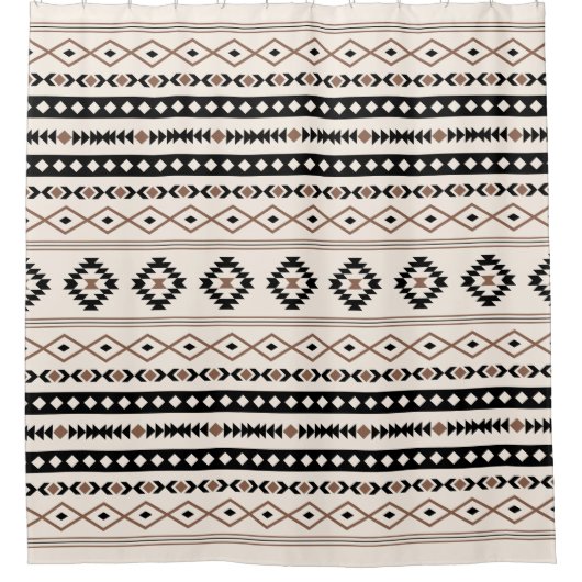 Aztec Brown Black Cream Mixed Motifs Pattern Douchegordijn (Voorkant)