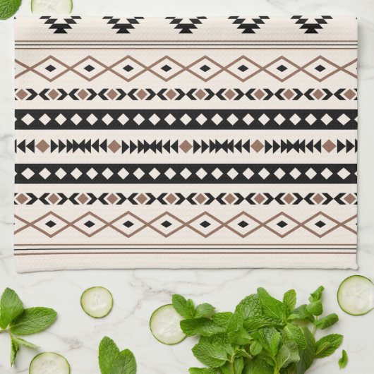 Aztec Brown Black Cream Mixed Motifs Pattern Theedoek (Gevouwen)
