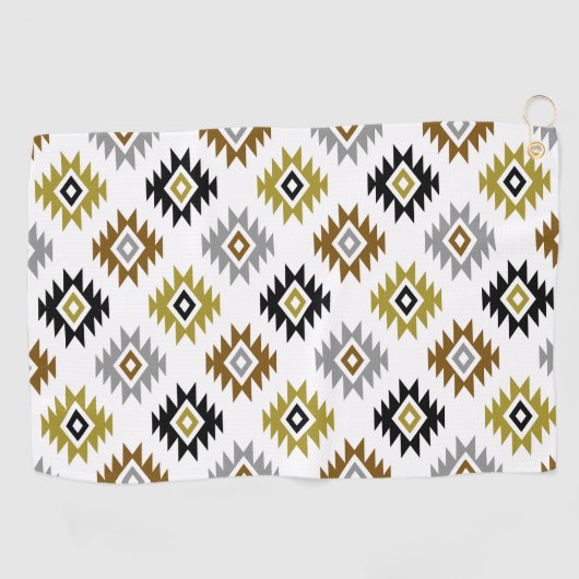 Aztec BW Brons Grijs Goud Symbool op Wit Patroon Golfhanddoek (Horizontaal)