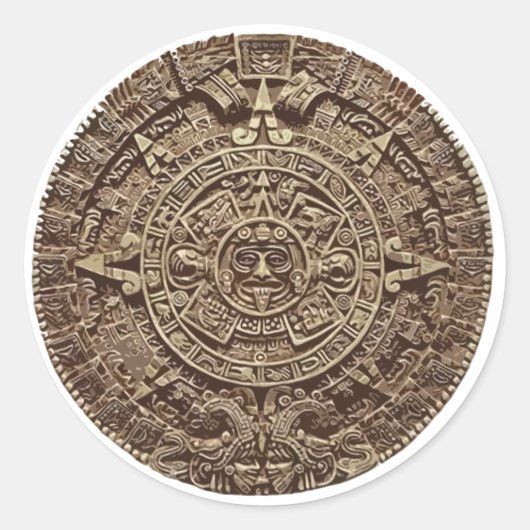 Aztec Calender Ronde Sticker (Voorkant)