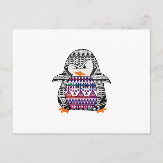 Aztec Chevron Tribal Cute Funny Penguin Briefkaart (Voorkant)