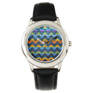 Aztec Chevron Wood Abstracte kunst #6 Horloge