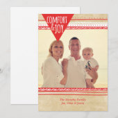 Aztec Comfort & Joy-kerstfotokaart, rood/tan Feestdagenkaart (Voorkant / Achterkant)