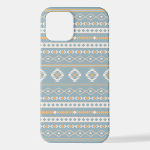 Aztec Cream Oranje Blue Mixed Motif Pattern iPhone 12 Hoesje