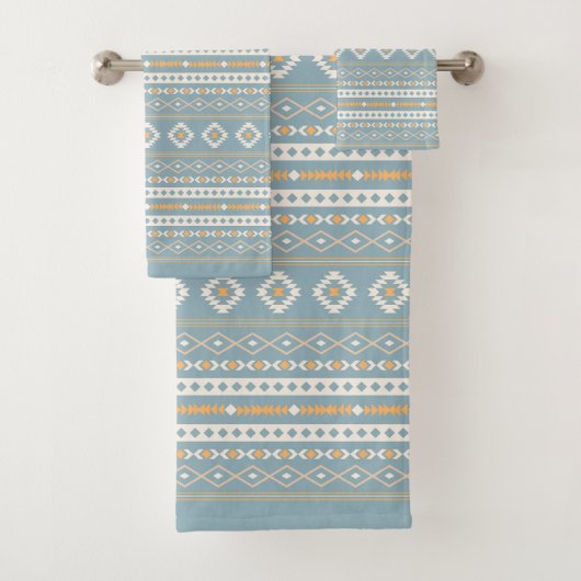 Aztec Cream Oranje Blue Motif Rpt Pattern Bad Handdoek (Insitu)