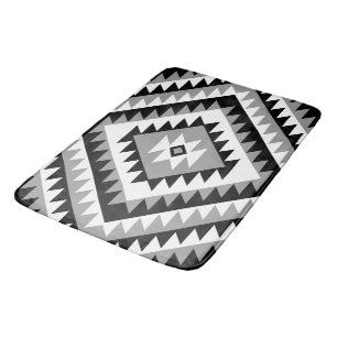 Aztec Diamond Motif Design Black White Grey Badmat