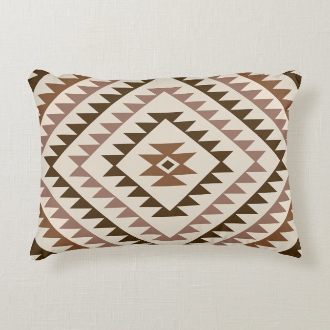 Aztec Diamond Motif Design Browns+Cream Accent Kussen (Voorkant)