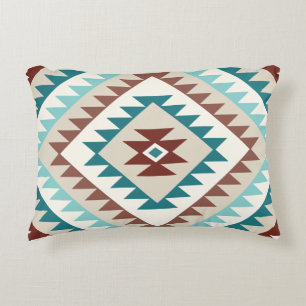 Aztec Diamond Motif Design Teals Creams Bruins Accent Kussen