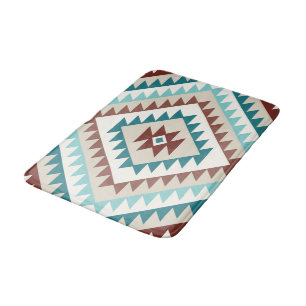 Aztec Diamond Motif Design Teals Creams Bruins Badmat