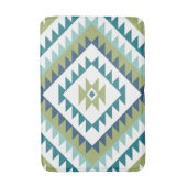 Aztec Diamond Motif Design Teals Limoen Blauw Wit Badmat (Voorkant Verticaal)