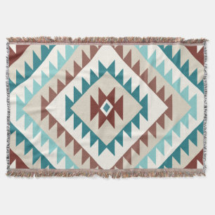 Aztec Diamond (v) Motif Design Teals Creams Browns Deken