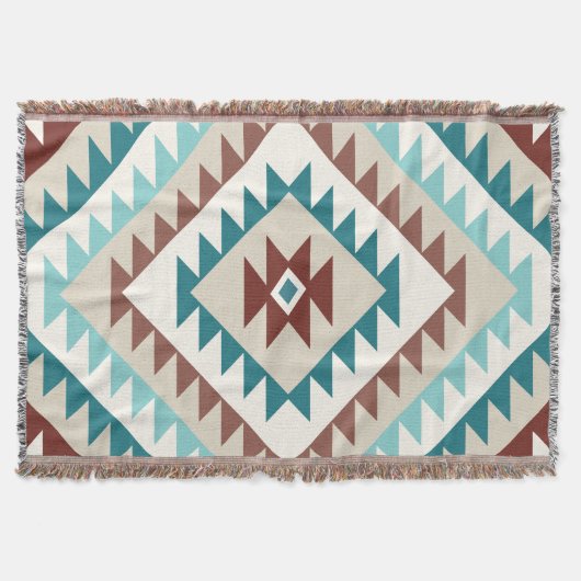 Aztec Diamond (v) Motif Design Teals Creams Browns Deken (Voorkant)