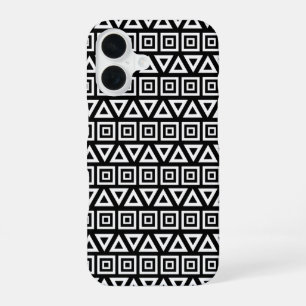 Aztec driehoeken+vierkanten patroon Wit op Zwart iPhone 16 Hoesje