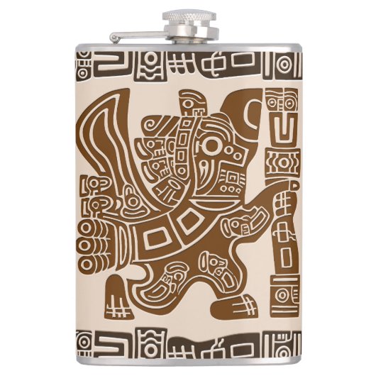 Aztec Eagle Warrior Tribal Oude kunst Heupfles (Voorkant)