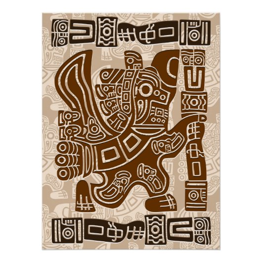 Aztec Eagle Warrior Tribal Oude kunst Perfect Poster (Voorkant)