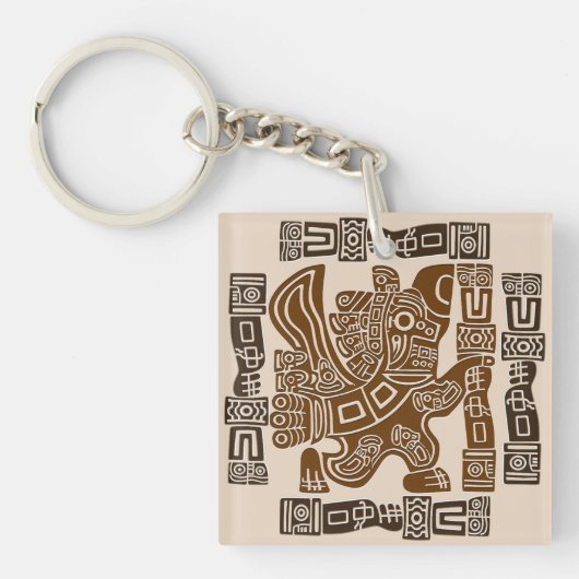 Aztec Eagle Warrior Tribal Oude kunst Sleutelhanger (voorkant)