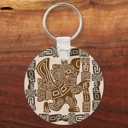Aztec Eagle Warrior Tribal Oude kunst Sleutelhanger (Voorkant)