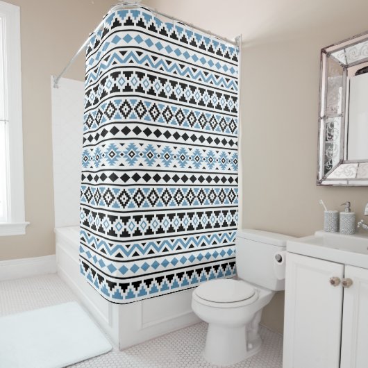 Aztec Essence Pattern in blauw zwart wit Douchegordijn (In situ)