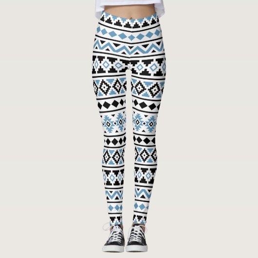 Aztec Essence Pattern in blauw zwart wit Leggings (Voorkant)