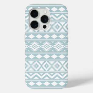 Aztec Essence Ptn III Wit op Duck Egg Blue iPhone 15 Pro Case