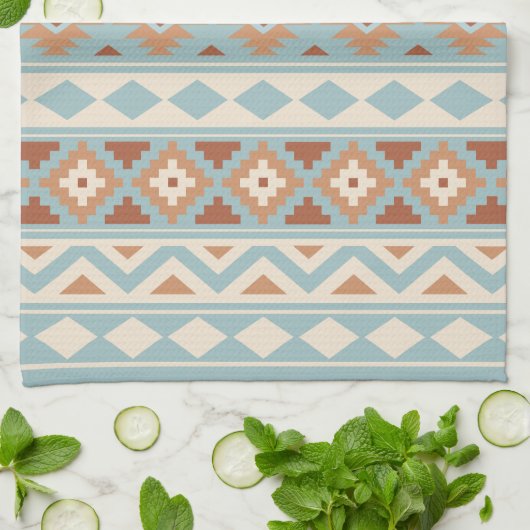 Aztec Essence Ptn IIIb Blue Cream Terracottas Theedoek (Gevouwen)