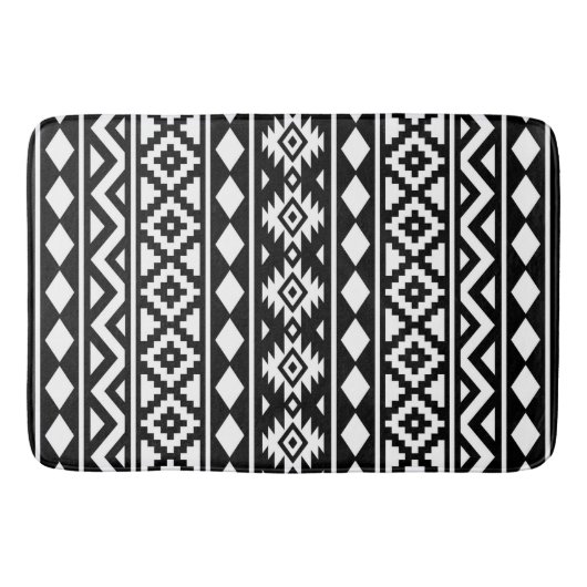 Aztec Essence Verticaal Ptn III Wit op Zwart Badmat (Voorkant)