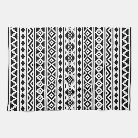 Aztec Essence Verticale Ptn II Black op wit Theedoek (Horizontaal)