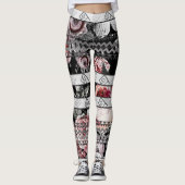 Aztec Floral Pink Paars en Black Roos Pattern Leggings (Voorkant)