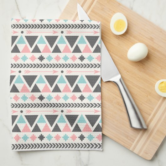 Aztec Geïnspireerd koraal en Mint Patroon Theedoek (Quarter Fold)