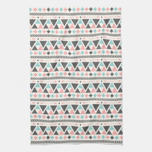 Aztec Geïnspireerd koraal en Mint Patroon Theedoek (Verticaal)