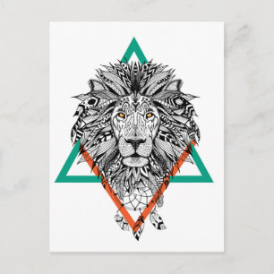 Aztec Geometric Lion Portret Briefkaart