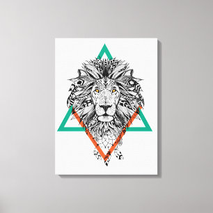 Aztec Geometric Lion Portret Canvas Afdruk