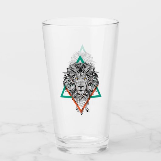 Aztec Geometric Lion Portret Glas (Voorkant)