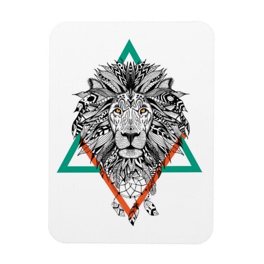 Aztec Geometric Lion Portret Magneet (Verticaal)