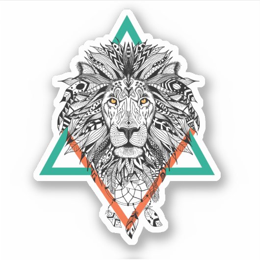 Aztec Geometric Lion Portret Sticker (Voorkant)