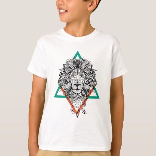 Aztec Geometric Lion Portret T-shirt (Voorkant)
