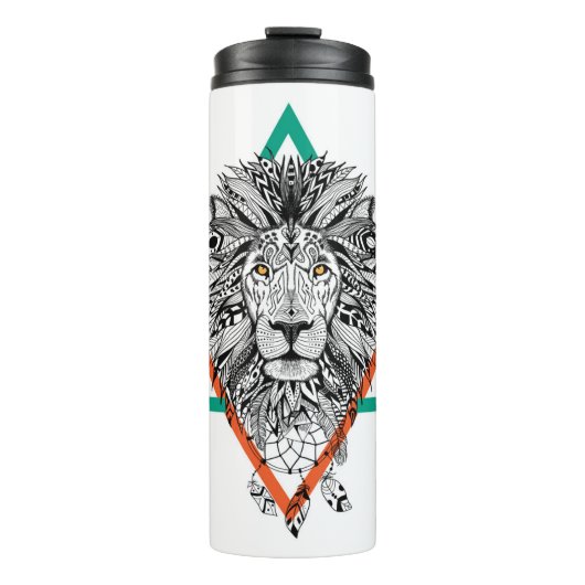 Aztec Geometric Lion Portret Thermosbeker (Voorkant)