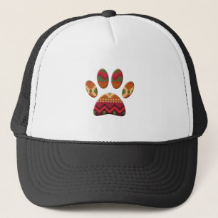 Aztec Geometric Pattern Art Dog Paw Print Trucker Pet