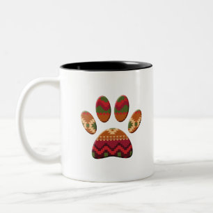 Aztec Geometric Pattern Art Dog Paw Print Tweekleurige Koffiemok