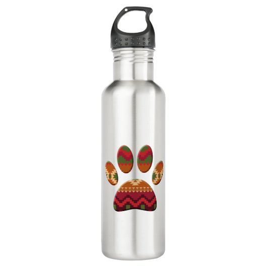 Aztec Geometric Pattern Art Dog Paw Print Waterfles (Voorkant)