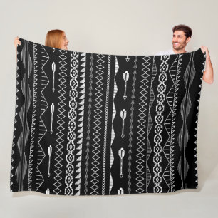 Aztec Geometrisch Abstract zwart-witpatroon Fleece Deken
