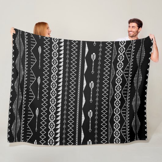 Aztec Geometrisch Abstract zwart-witpatroon Fleece Deken (In situ)