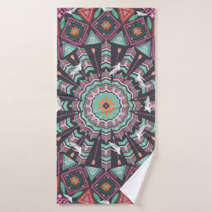 Aztec geometrisch: kleurrijk cirkelpatroon badhanddoek