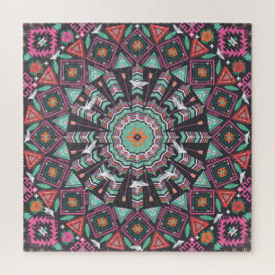 Aztec geometrisch: kleurrijk cirkelpatroon legpuzzel