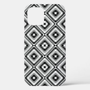 Aztec gestileerde BW + grijs symboolpatroon iPhone 12 Hoesje
