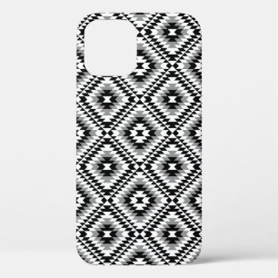 Aztec gestileerde BW + grijs symboolpatroon iPhone 12 Hoesje
