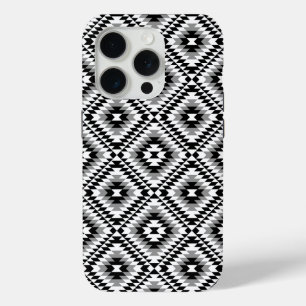 Aztec gestileerde BW + grijs symboolpatroon iPhone 15 Pro Case