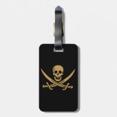 Aztec Gouden Schedel & Cutlass Piraat Calico Jack Bagagelabel (Achterkant verticaal)