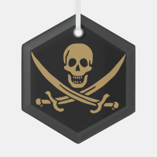Aztec Gouden Schedel & Cutlass Piraat Calico Jack Glas Ornament